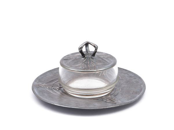Art Deco cheese plate in silver metal, Renaud & J. Clermont