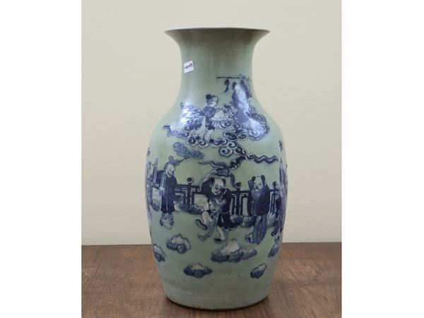 Porcelain baluster vase with Celadon glaze