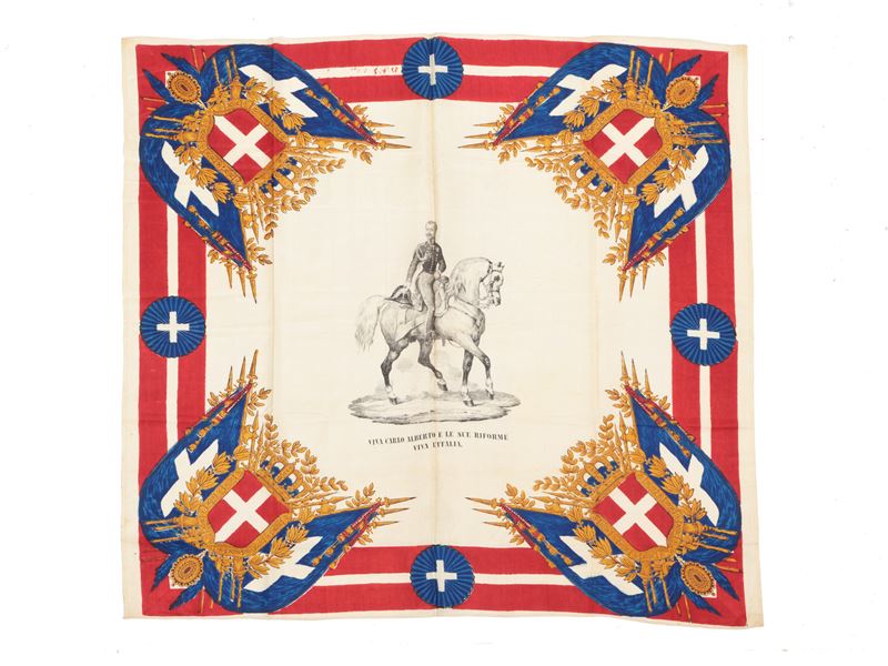 Fazzoletto Risorgimentale Riforme Albertine in Seta, 1848 Circa