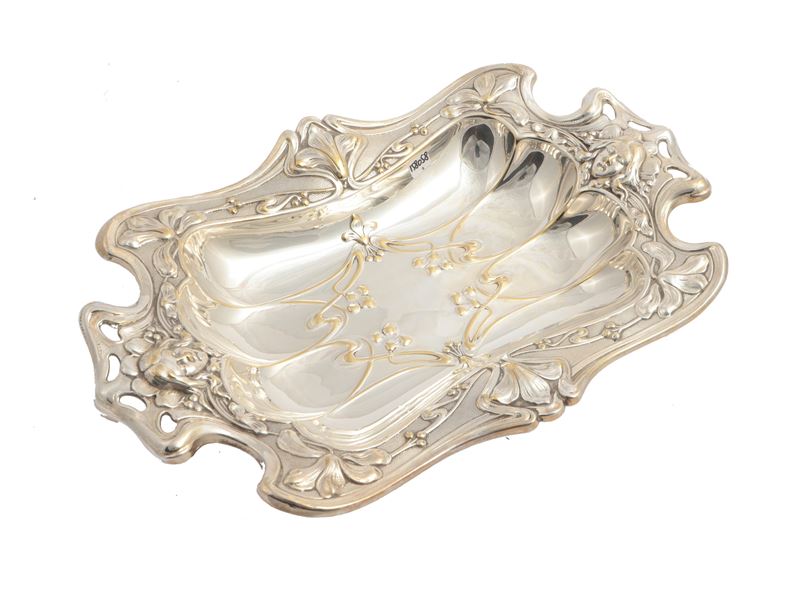 Cestino Art Nouveau in Metallo Argentato, Inizio del XX Secolo
