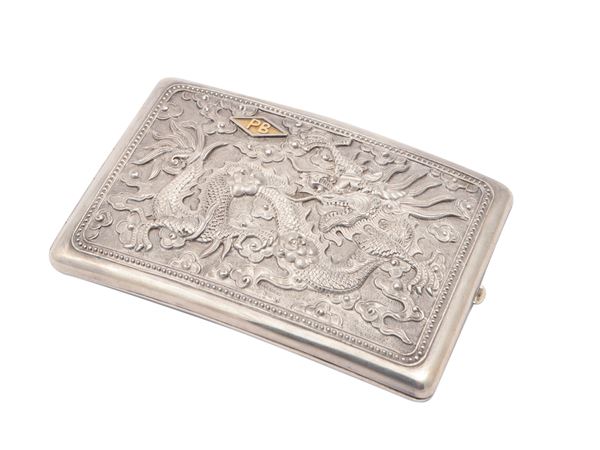 Pocket cigarette case in silver, oriental manufacture from the first half of the 20th century