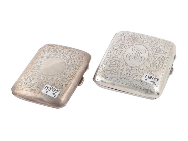 Due portasigarette da tasca in argento, Birmingham 1914 e 1918