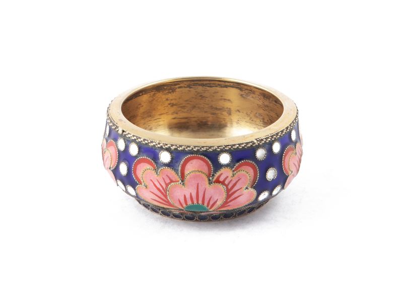 Piccola Saliera in Argento e Smalti Cloisonné, San Pietroburgo 1927-1958
