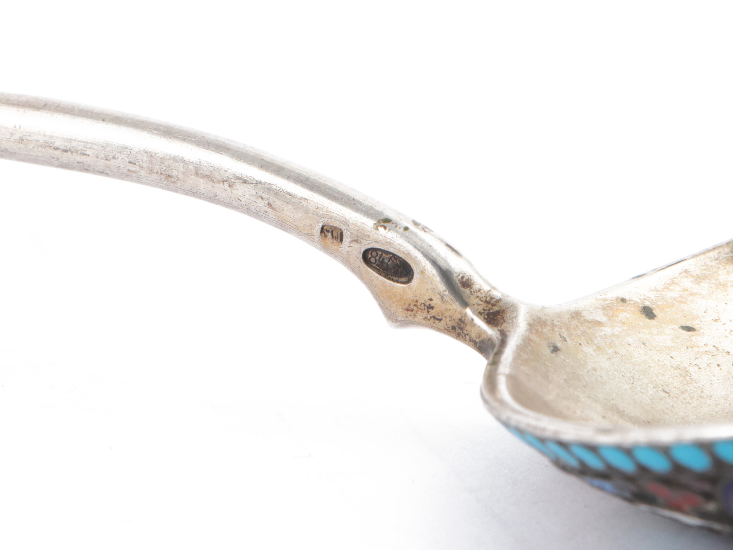 Grande Cucchiaio in Argento e Smalti Cloisonné, Mosca 1898-1914