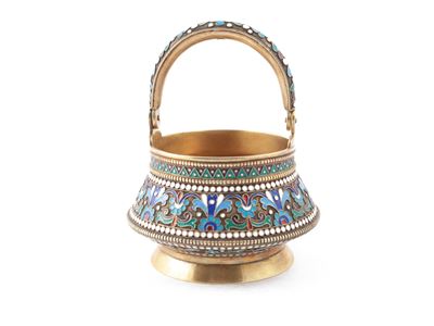 Cestino in Argento Vermeil e Smalti Cloisonné, Ivan Khlebnikov, Mosca 1891