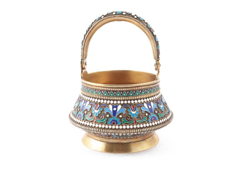 Cestino in Argento Vermeil e Smalti Cloisonné, Ivan Khlebnikov, Mosca 1891
