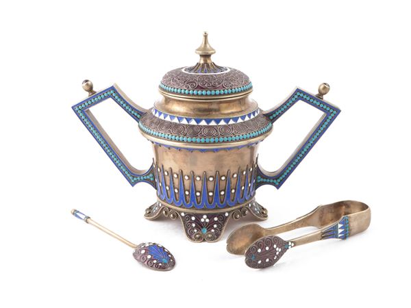 Sugar bowl in silver and coisonné enamel, Moscow 1891