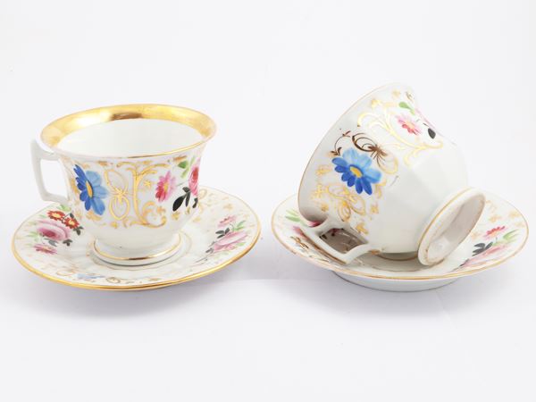 Coppia di tazze da caffelatte in porcellana, Francia metà del XIX secolo