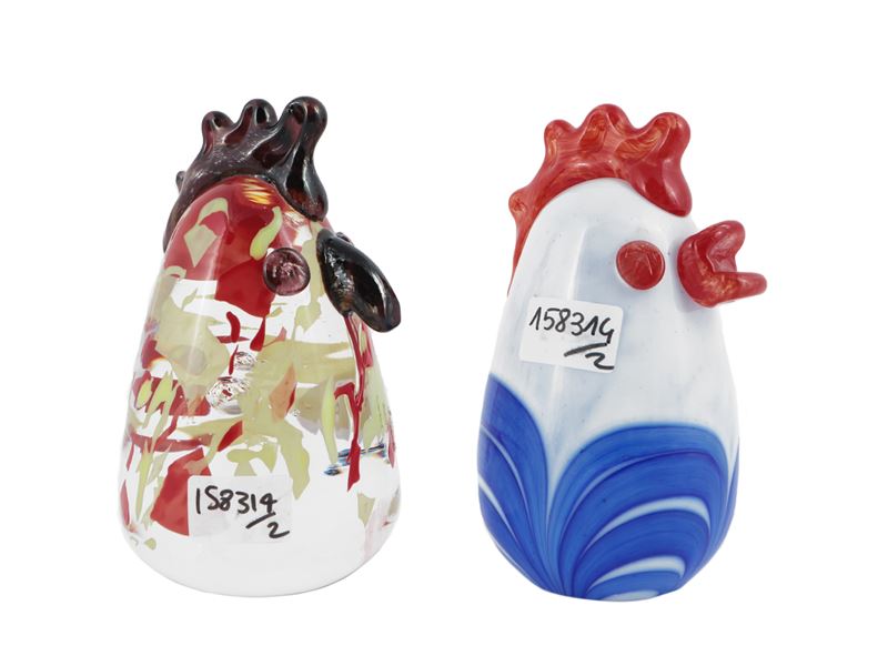 Due Figure Stilizzate di Galline Barovier & Toso della Serie B.a.g