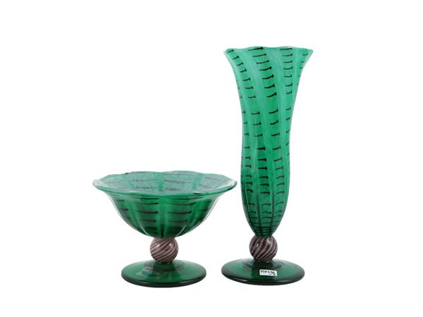 A Barovier & Toso vase and cake stand from the B.A.G. series