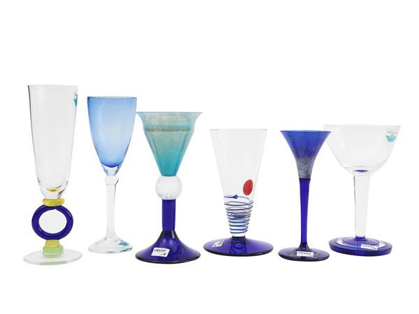 Six Barovier & Toso glass glasses from the B.A.G. series
