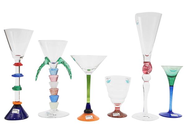 Sei bicchieri in vetro multicolore Barovier & Toso della serie B.A.G