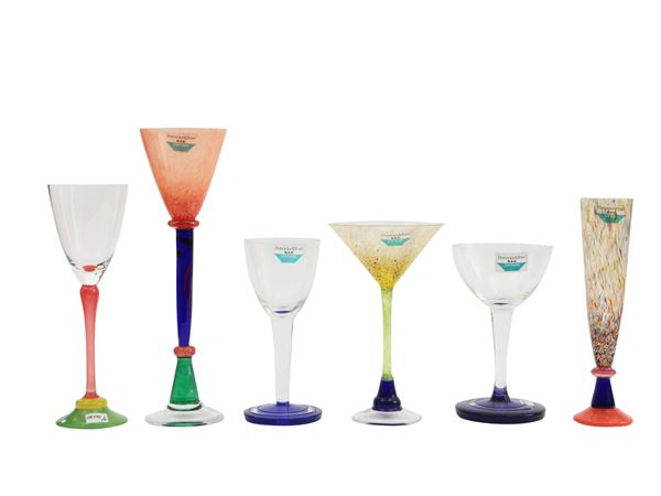 Six Barovier & Toso multicolored glass tumblers from the B.A.G. series  (Czech Republic, 80s/90s)  - Auction Colour and Shapes. A collection of Barovier&Toso - Maison Bibelot - Casa d'Aste Firenze - Milano