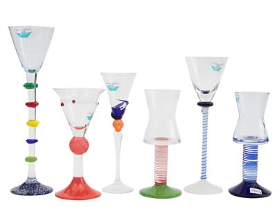 Sei Bicchieri in Vetro Multicolore Barovier & Toso della Serie B.a.g.