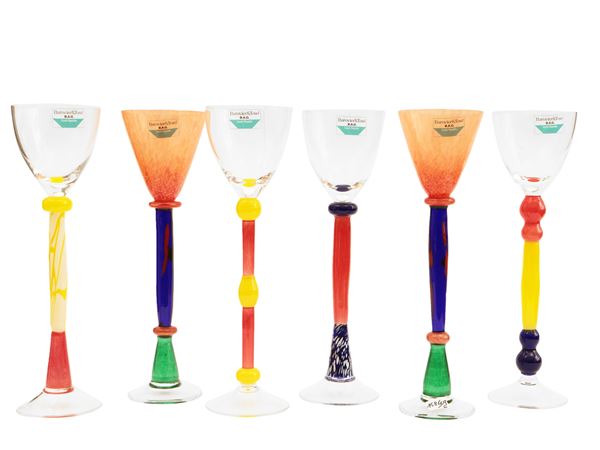 Six tall Barovier & Toso glasses from the B.A.G. series  (Czech Republic, 80s/90s)  - Auction Colour and Shapes. A collection of Barovier&Toso - Maison Bibelot - Casa d'Aste Firenze - Milano