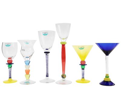 Sei Bicchieri in Vetro Soffiato Multicolore Barovier & Toso della Serie B.a.g.