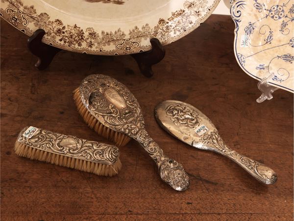 Three silver toilet accessories, 19th century