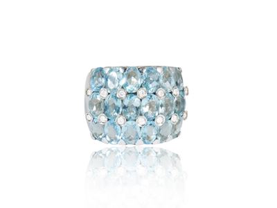 Anello a Fascia in Oro Bianco con Diamanti e Acquamarine