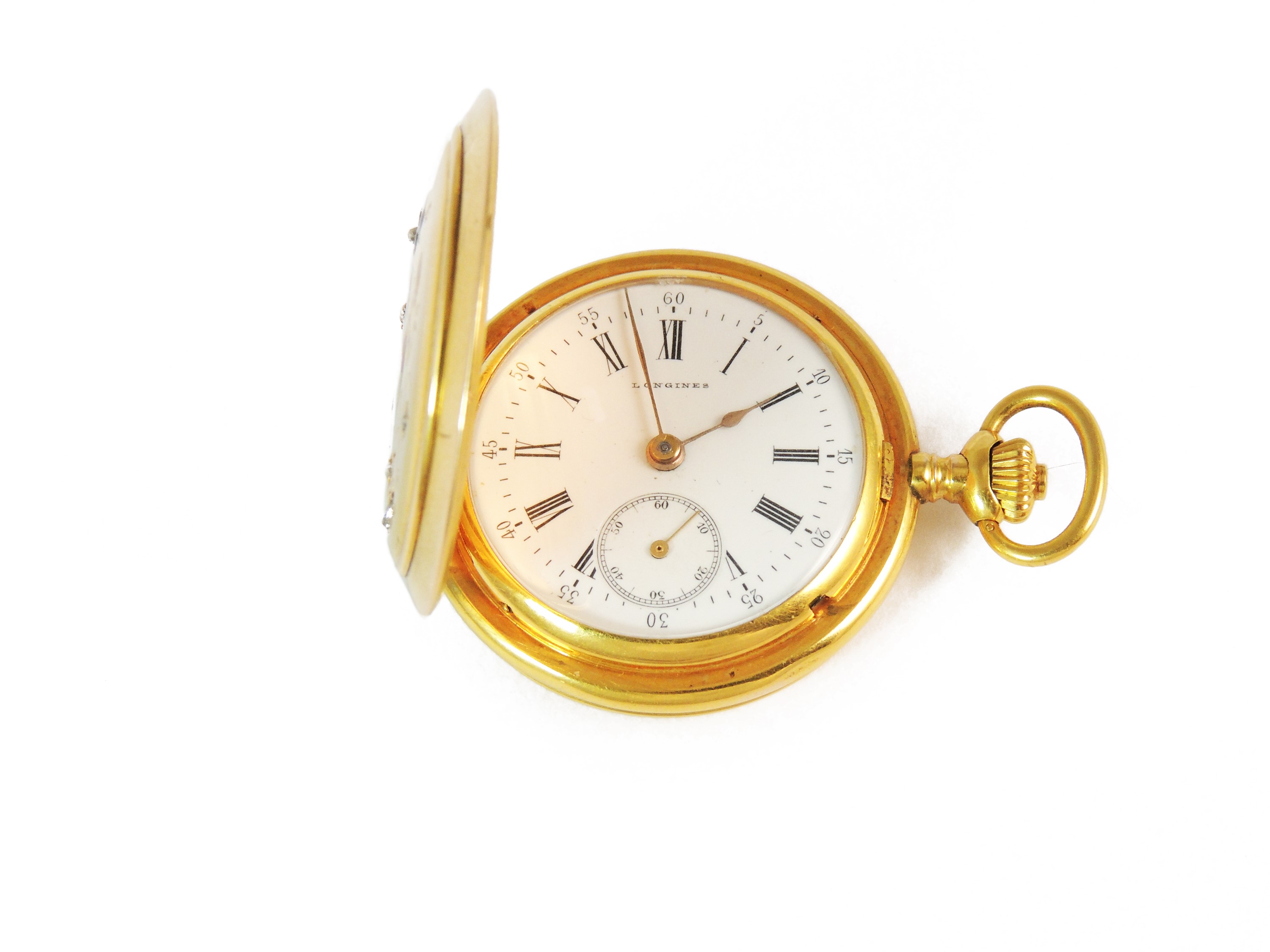 Orologio da Tasca Longines in Oro Giallo con Smalti Policromi e Diamanti