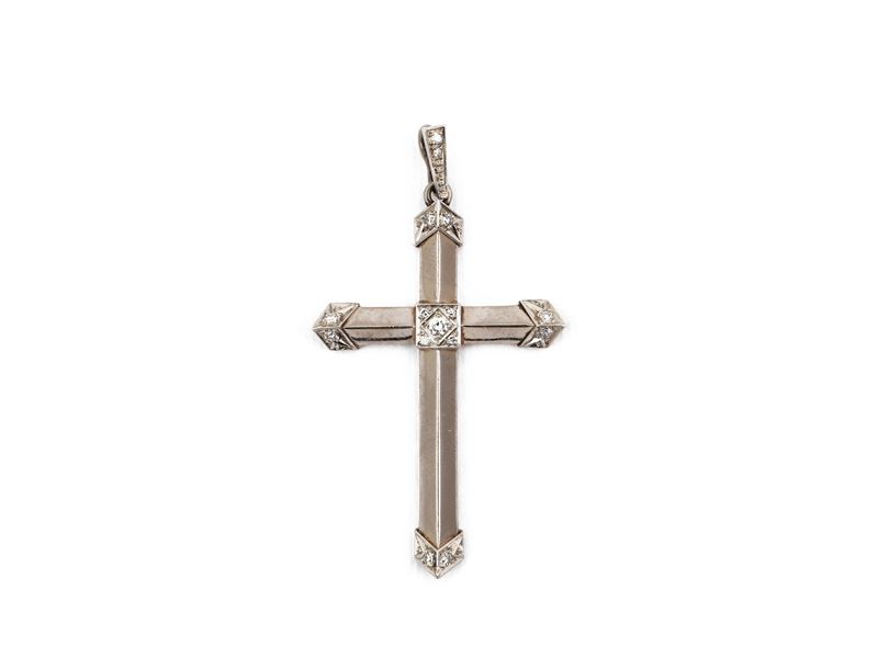 Pendente a Croce in Oro Bianco con Diamanti