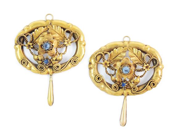 Two Bourbon pendants in low title yellow gold with colored glass paste  (19th century)  - Auction Jewels and Watches - Maison Bibelot - Casa d'Aste Firenze - Milano
