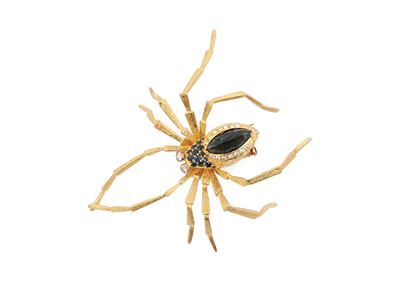 Spilla Animalier in Oro Giallo con Diamanti e Zaffiri