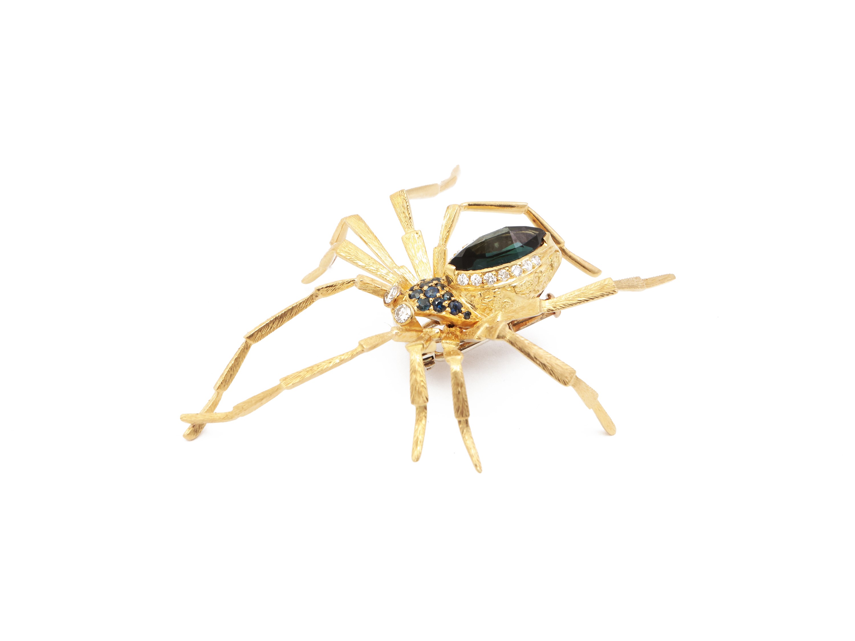 Spilla Animalier in Oro Giallo con Diamanti e Zaffiri
