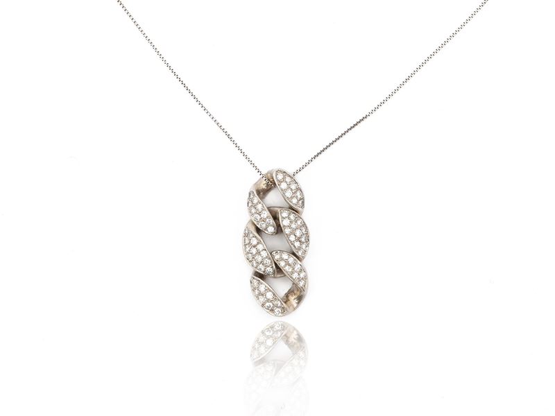 Catenina a Pendente in Oro Bianco con Diamanti