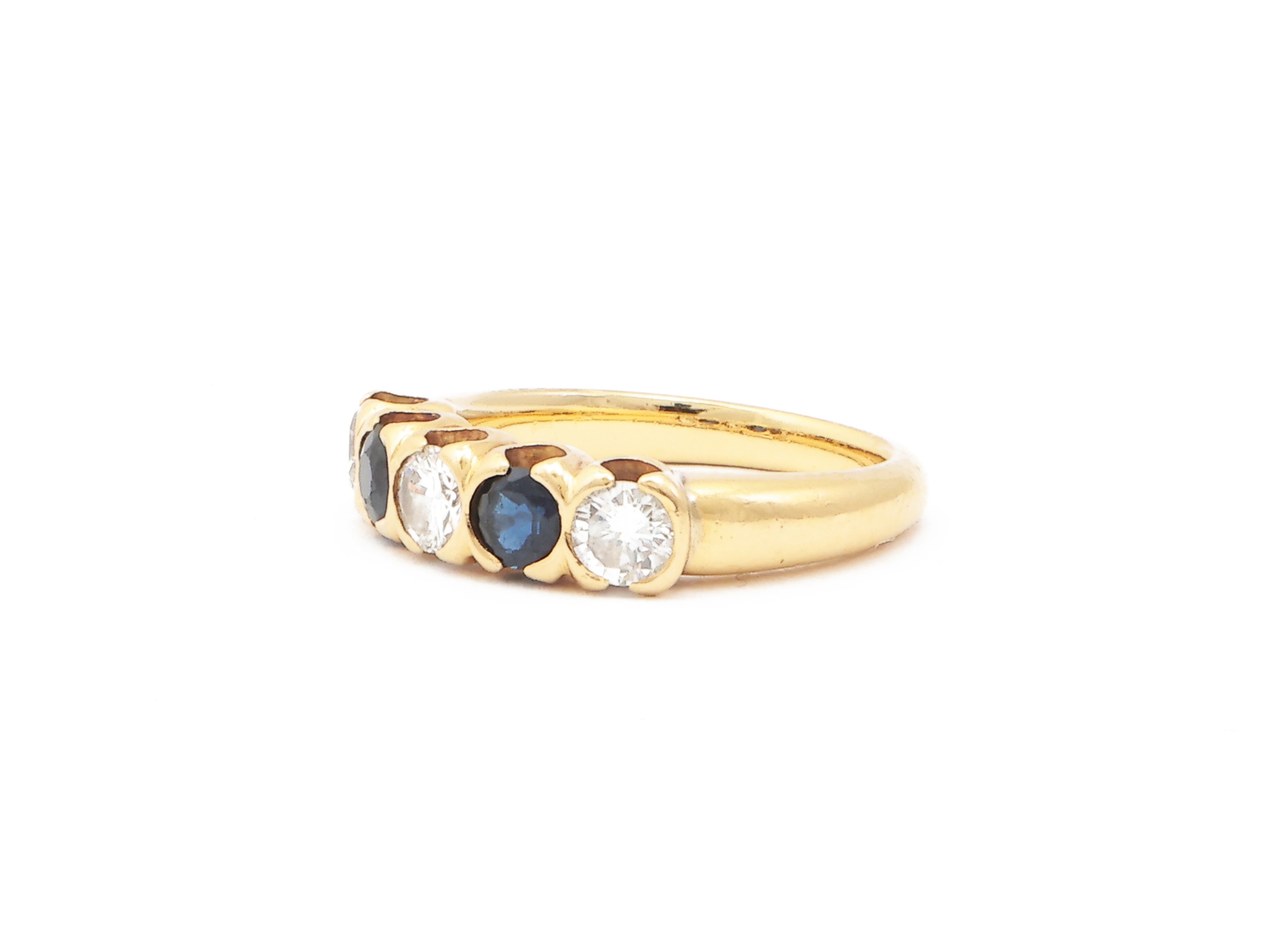 Anello Riviere in Oro Giallo con Diamanti e Zaffiri