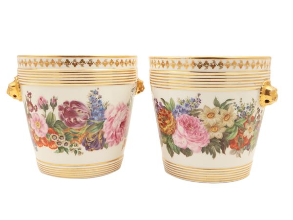 Pair of porcelain vase holders, France, mid-19th century
