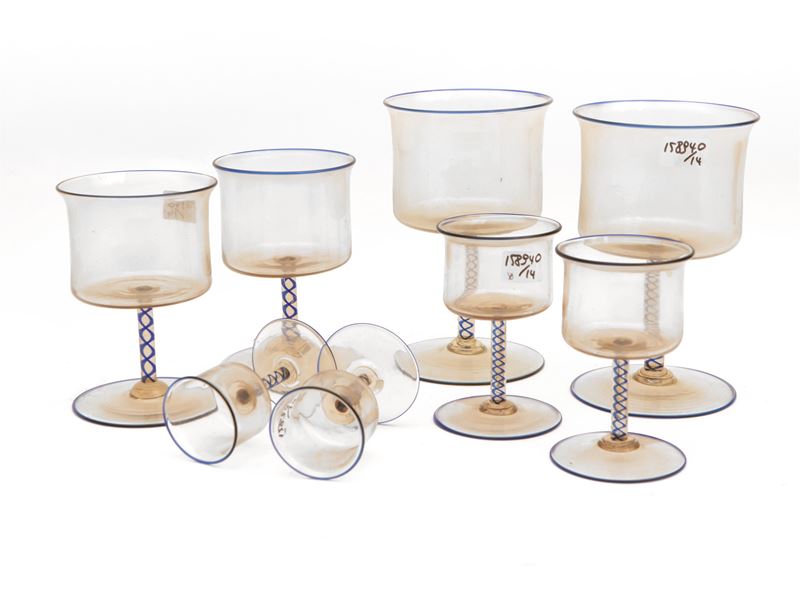 Set di Bicchieri in Vetro Soffiato, Murano Anni Venti