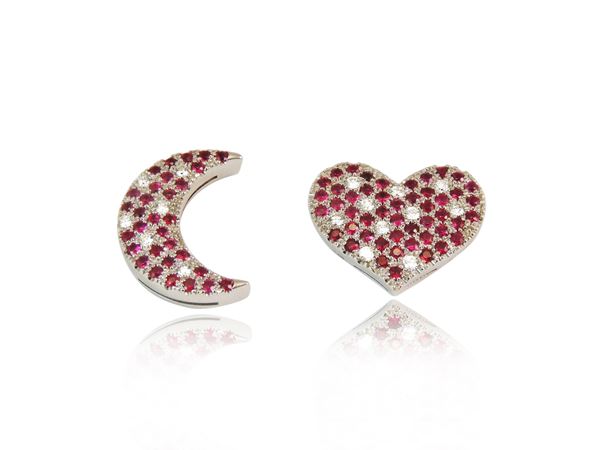 White gold earrings with diamonds and rubies  - Auction Jewels and Watches - Maison Bibelot - Casa d'Aste Firenze - Milano