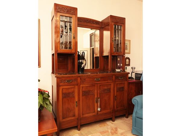 Credenza Art Nouveau a due corpi in ciliegio