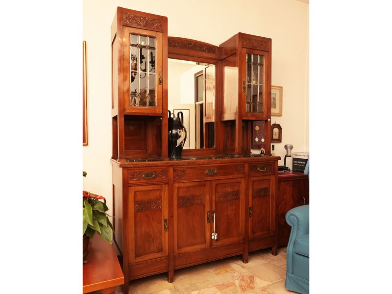 Credenza Art Nouveau a Due Corpi in Ciliegio