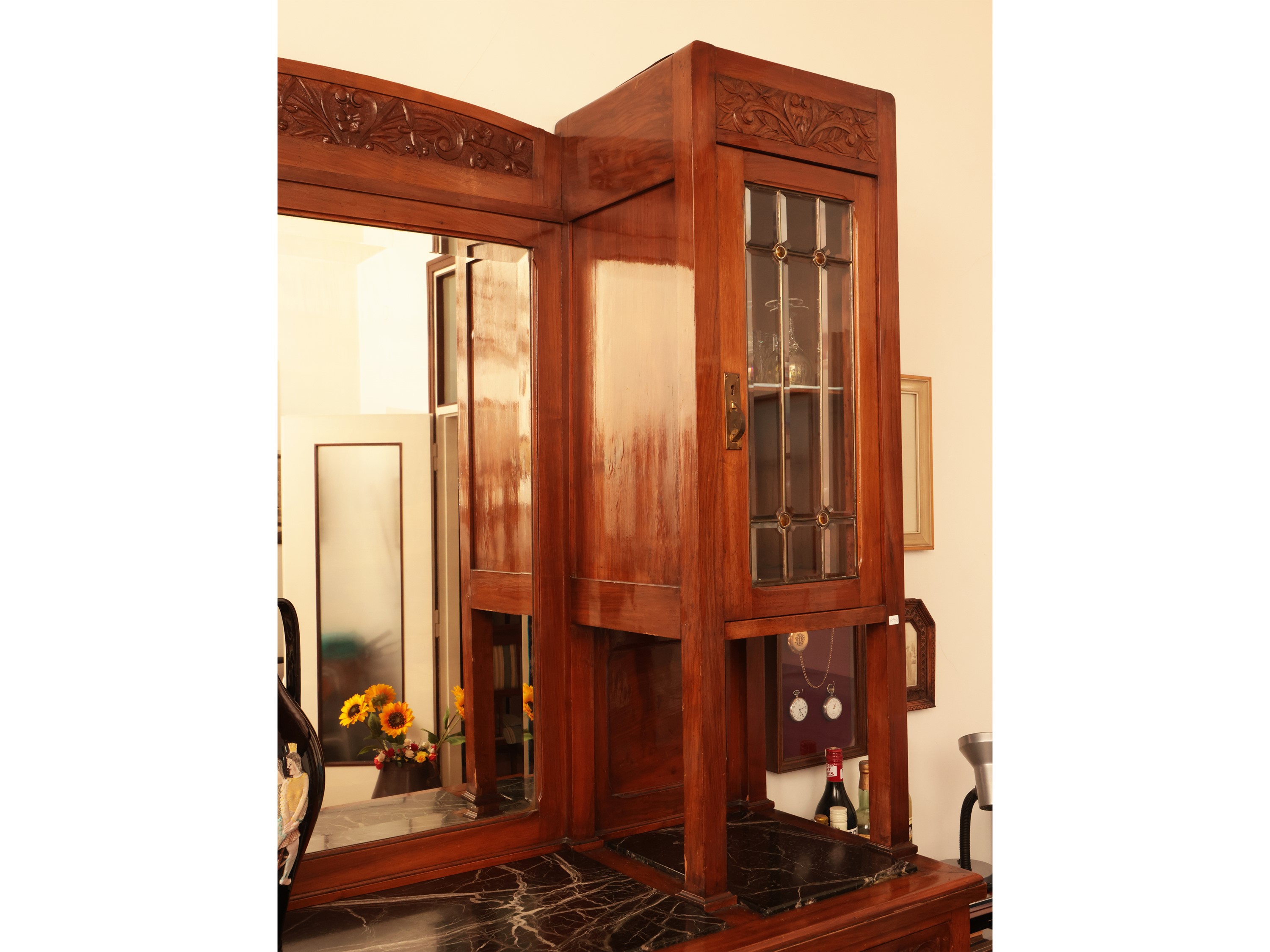 Credenza Art Nouveau a Due Corpi in Ciliegio