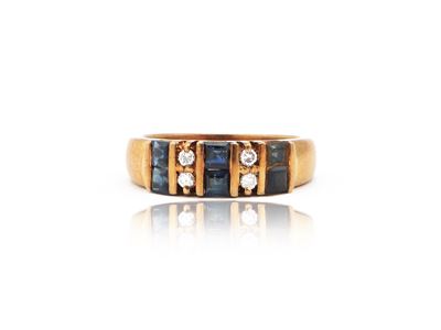 Anello Riviere in Oro Giallo 585/1000 con Diamanti e Zaffiri