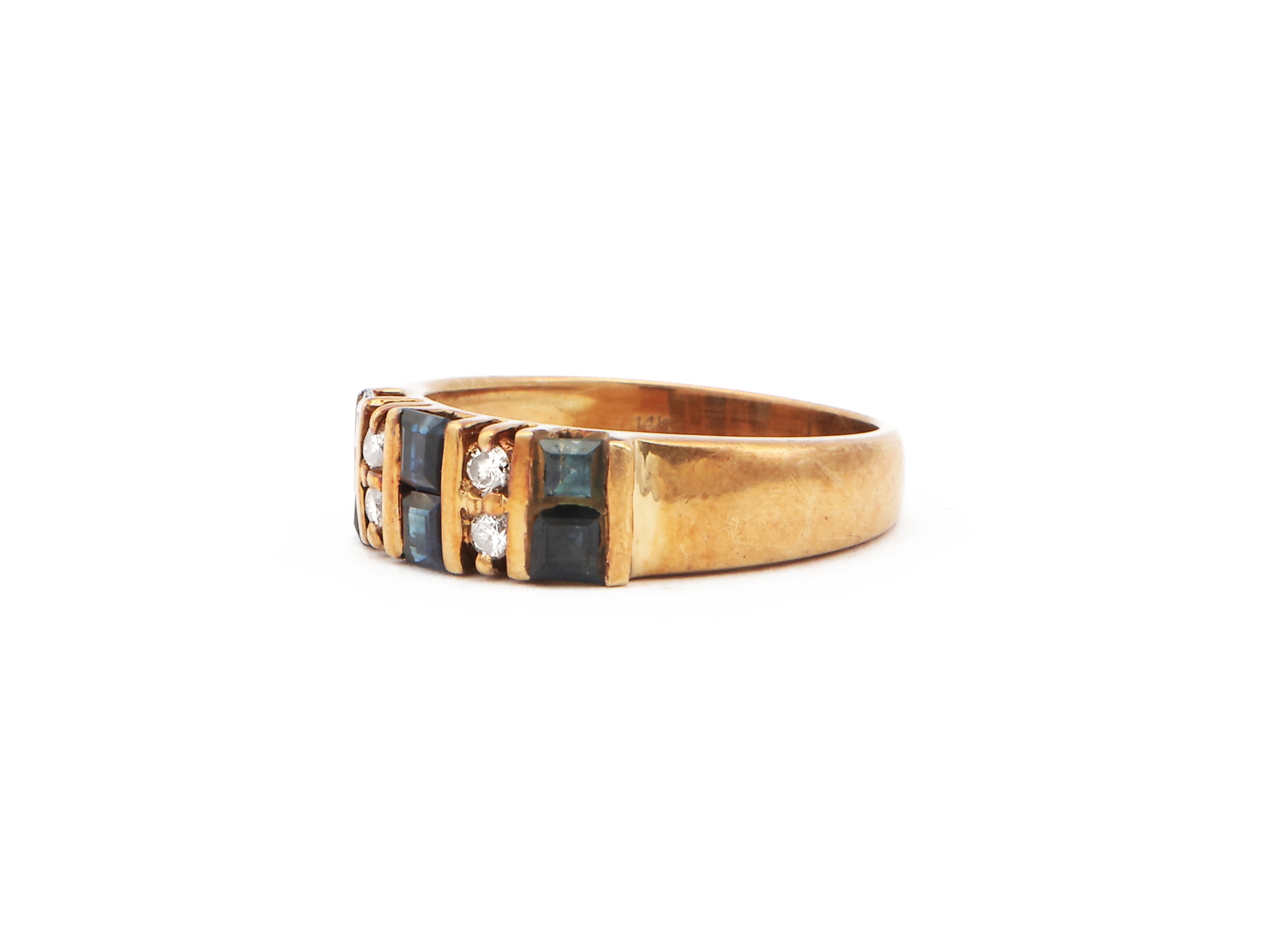 Anello Riviere in Oro Giallo 585/1000 con Diamanti e Zaffiri