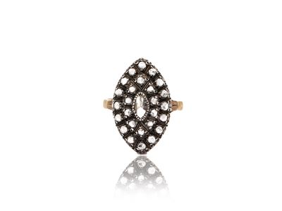 Anello in Oro Giallo e Argento con Diamanti Taglio Rosa