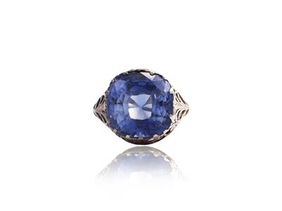 Anello in Oro Bianco con Zaffiro Sintetico