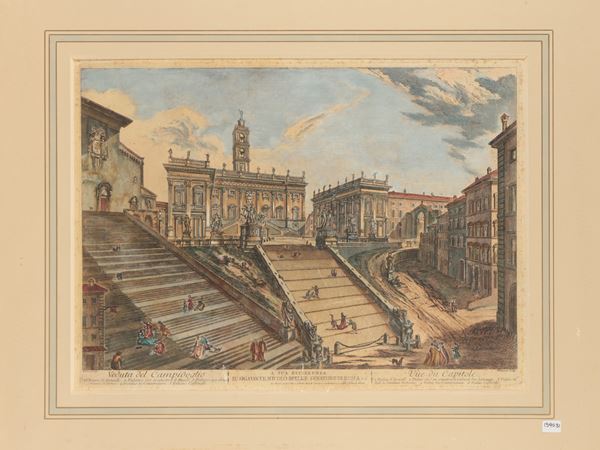 Veduta del Campidoglio  (Prima metà del XVIII xsecolo)  - Asta Una collezione di stampe - parte II - Maison Bibelot - Casa d'Aste Firenze - Milano