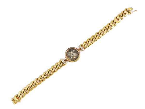 Bulgari, yellow gold coin bracelet with diamonds