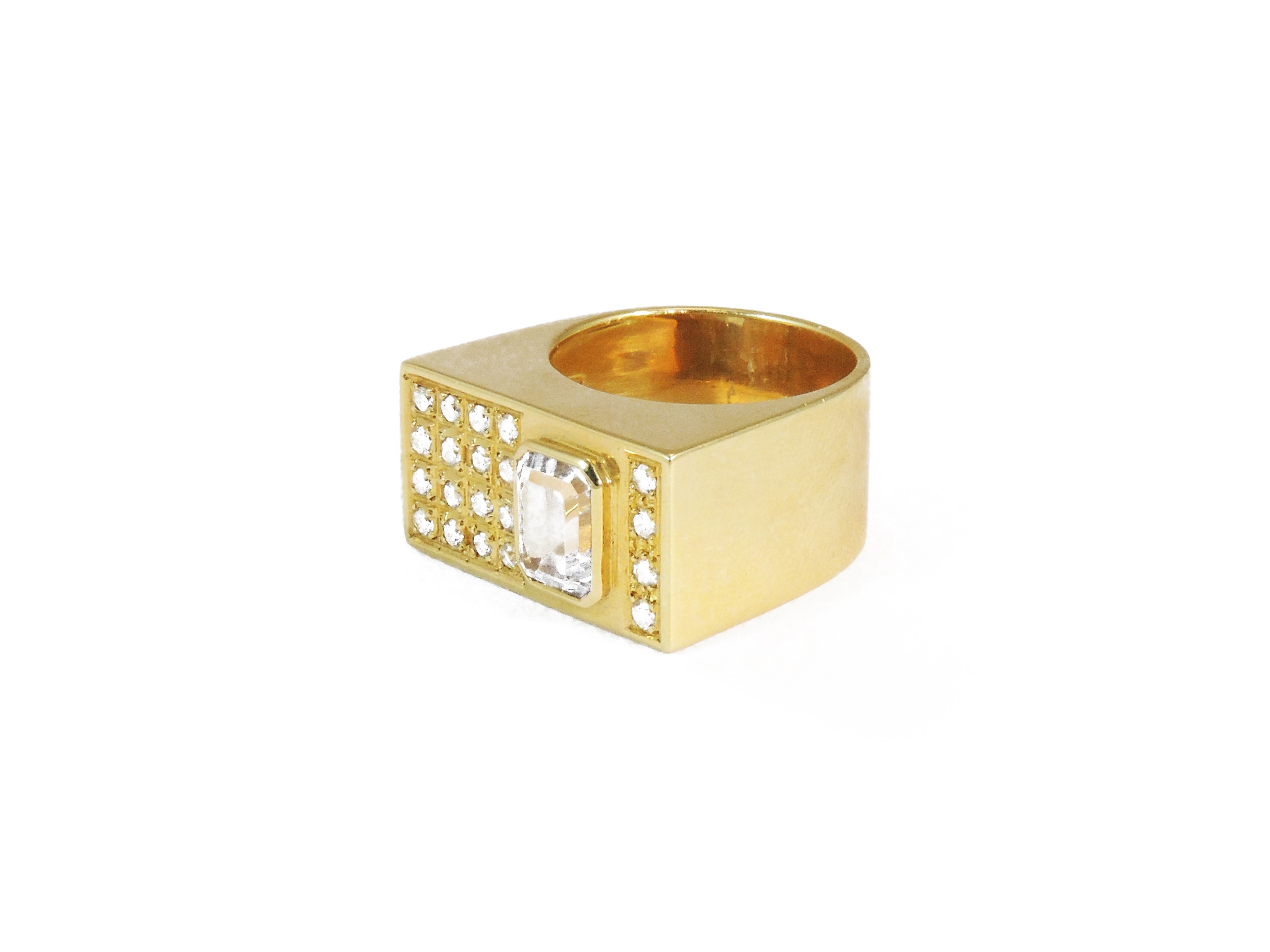 Anello a Fascia in Oro Giallo con Diamanti e Acquamarina