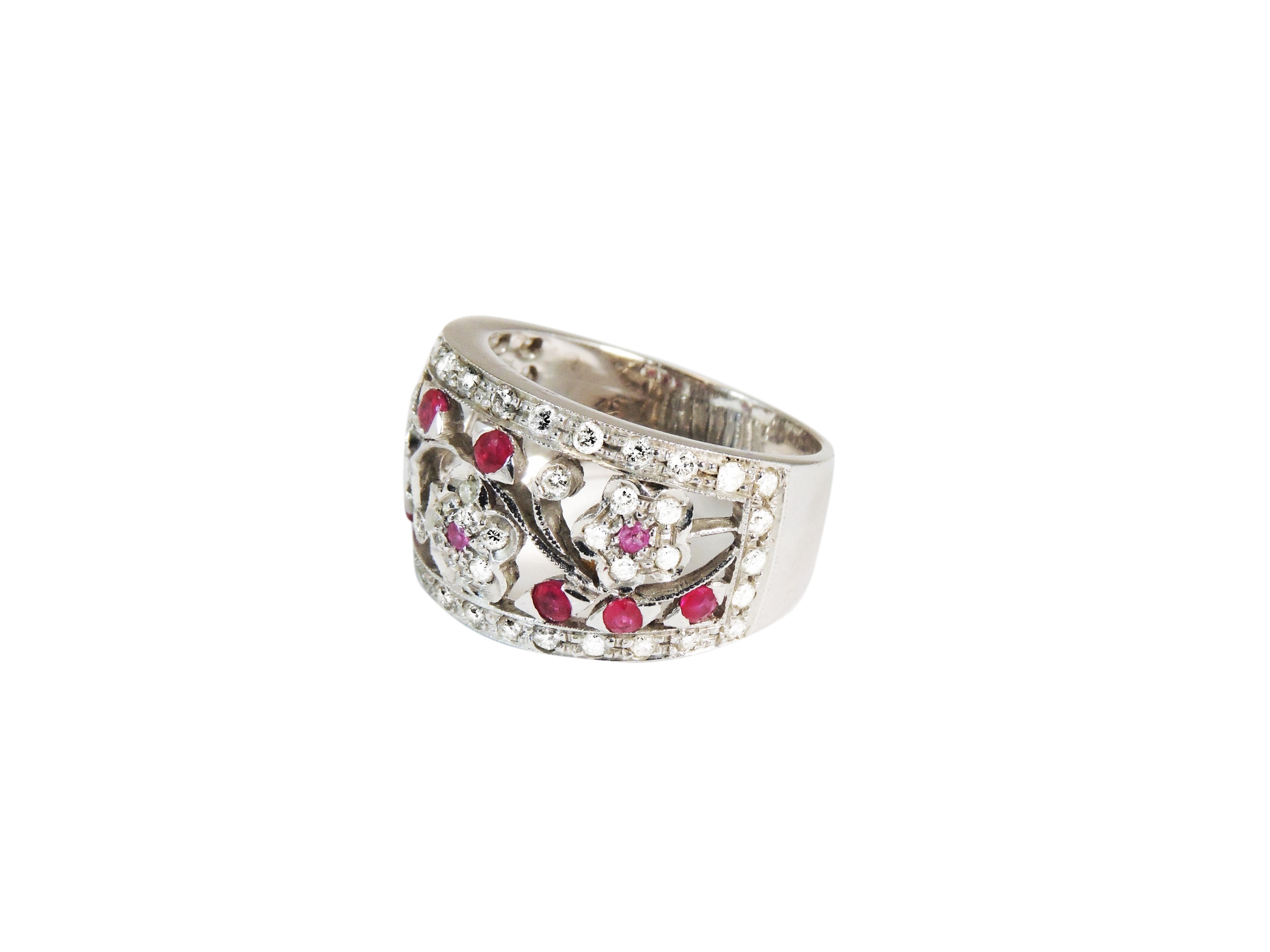 Anello Fascia in Oro Bianco con Diamanti e Rubini