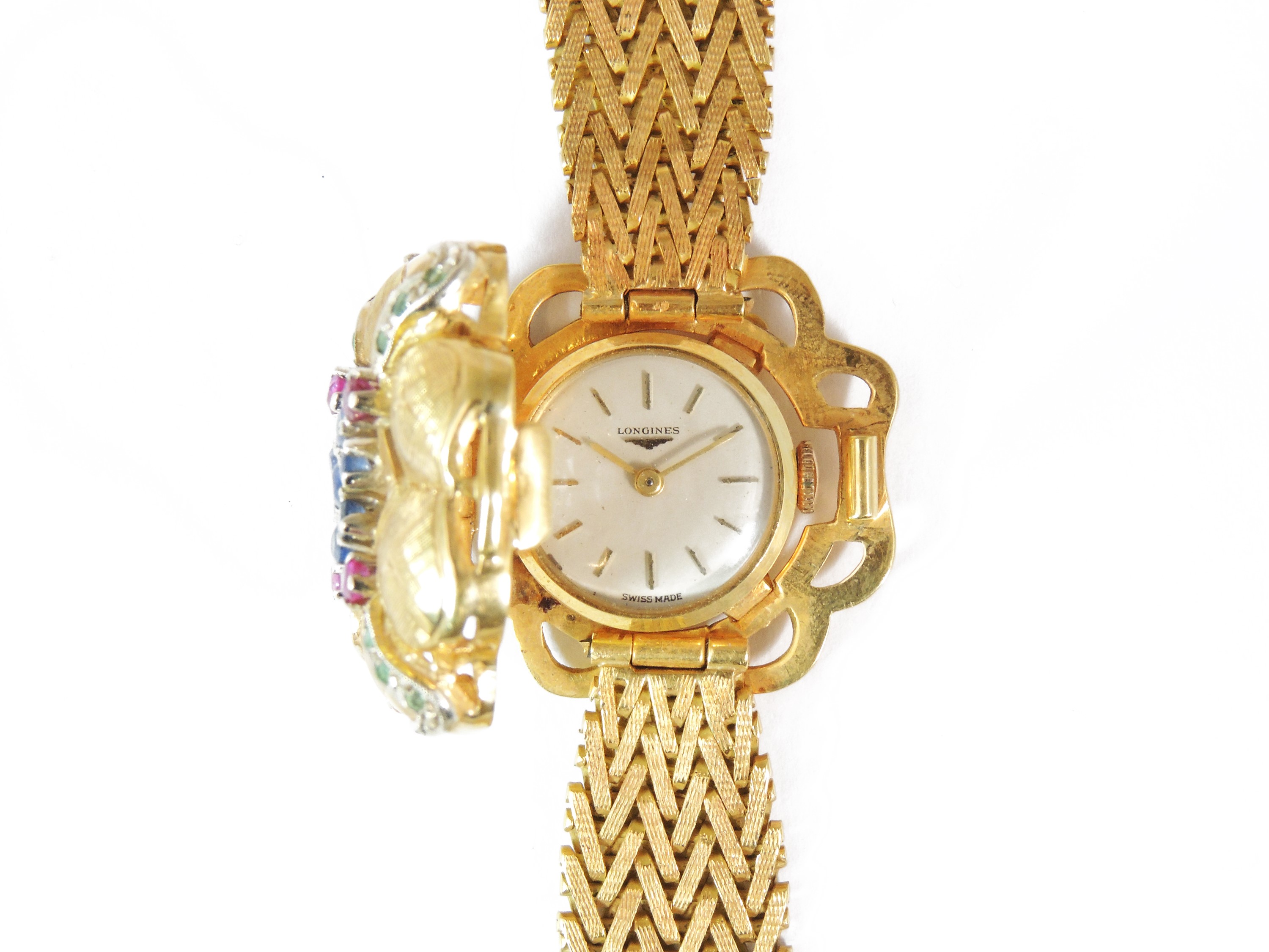 Longines, Orologio Gioiello in Oro Giallo con Rubini, Zaffiri e Smeraldi