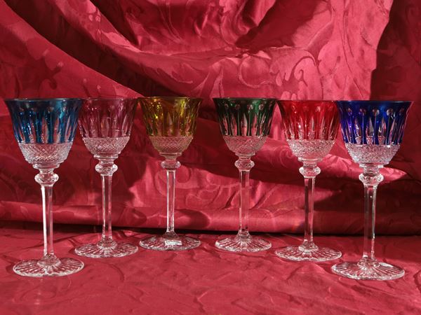 Series of six double crystal harlequin glasses, Saint Louis