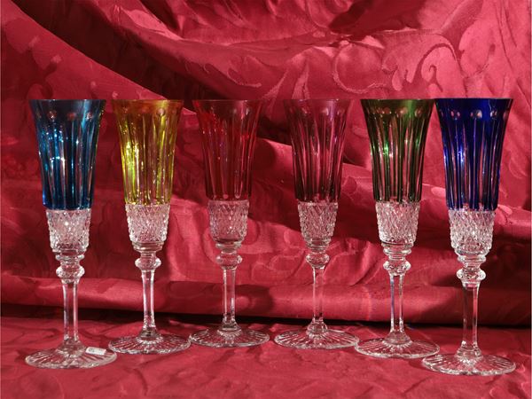 Series of six double crystal harlequin flutes, Saint Louis