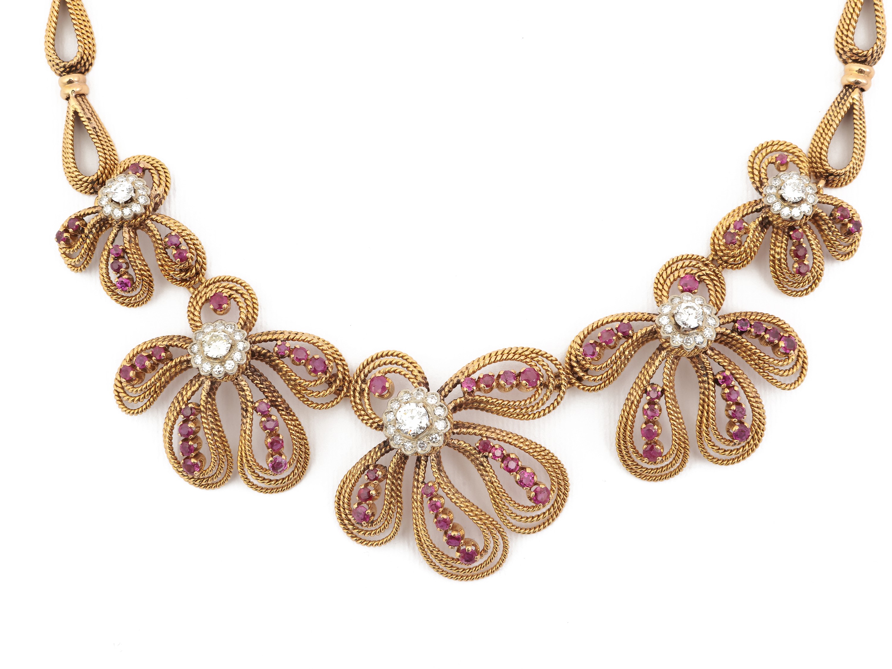 Collana in Oro Giallo con Diamanti e Rubini