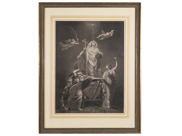 Allegoria della vittoria della Chiesa sul male  (XIX secolo)  - Asta Una collezione di stampe - parte II - Maison Bibelot - Casa d'Aste Firenze - Milano