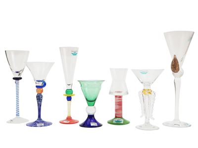 Sette Bicchieri in Vetro Soffiato Multicolore Barovier & Toso della Serie B.a.g.