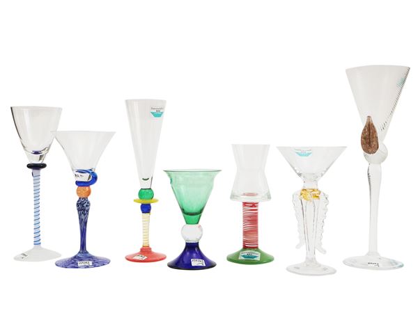Sette bicchieri in vetro soffiato multicolore Barovier & Toso della serie B.A.G.